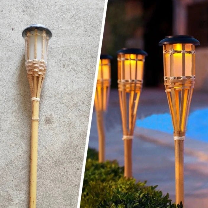Solar Tiki Torches 5-Pack — 24" Flickering Flameless LED, Dusk-to-Dawn, IP65