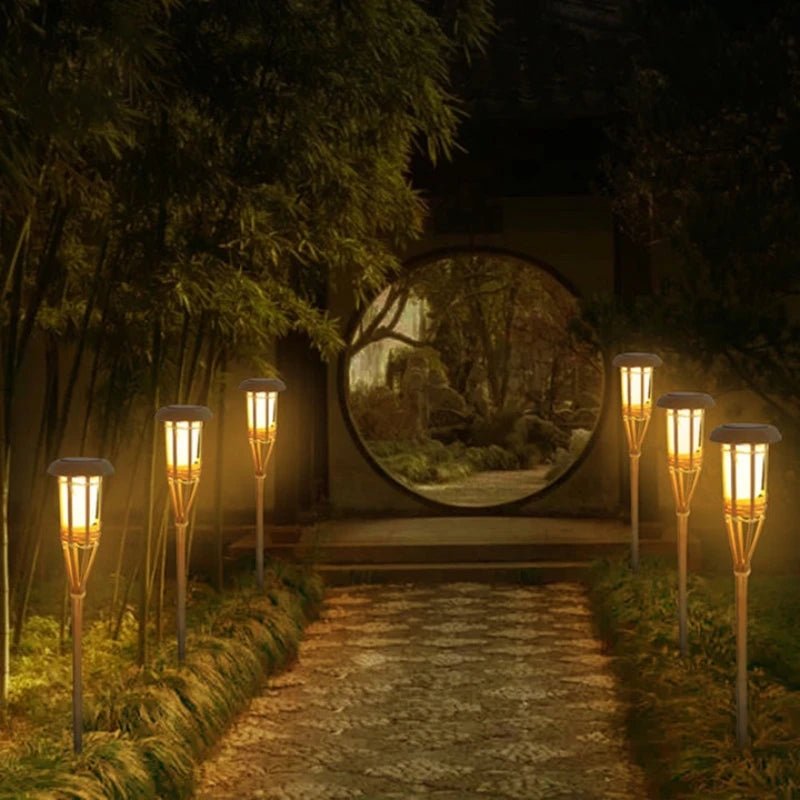 Solar Tiki Torches 5-Pack — 24" Flickering Flameless LED, Dusk-to-Dawn, IP65