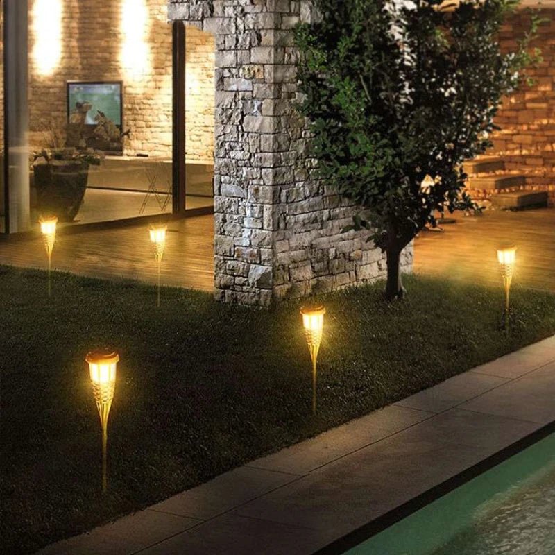 Solar Tiki Torches 5-Pack — 24" Flickering Flameless LED, Dusk-to-Dawn, IP65