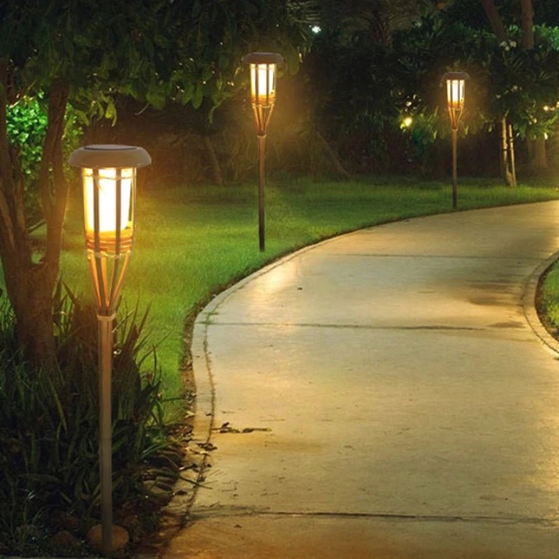 Solar Tiki Torches 5-Pack — 24" Flickering Flameless LED, Dusk-to-Dawn, IP65