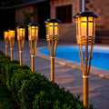 Solar Tiki Torches 5-Pack — 24" Flickering Flameless LED, Dusk-to-Dawn, IP65