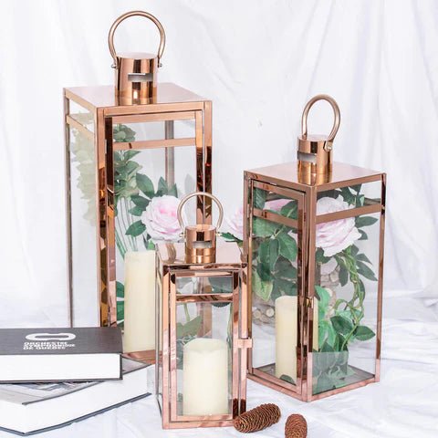 Candle Lanterns 3-Piece Set — Stainless Steel Frames with Tempered Glass, Outdoor