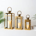 Candle Lanterns 3-Piece Set — Stainless Steel Frames with Tempered Glass, Outdoor