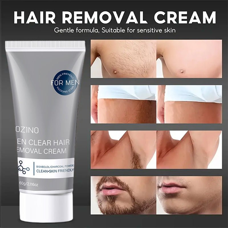 Men's Body Hair Removal Cream — Gentle Bisabolol & Charcoal Formula for Coarse Hair, 60g