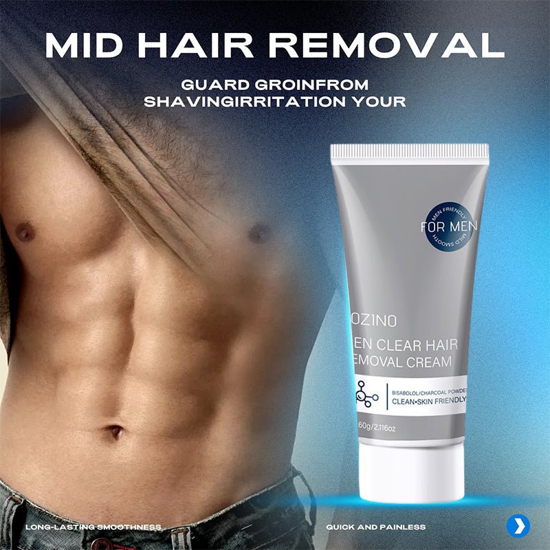 Men's Body Hair Removal Cream — Gentle Bisabolol & Charcoal Formula for Coarse Hair, 60g