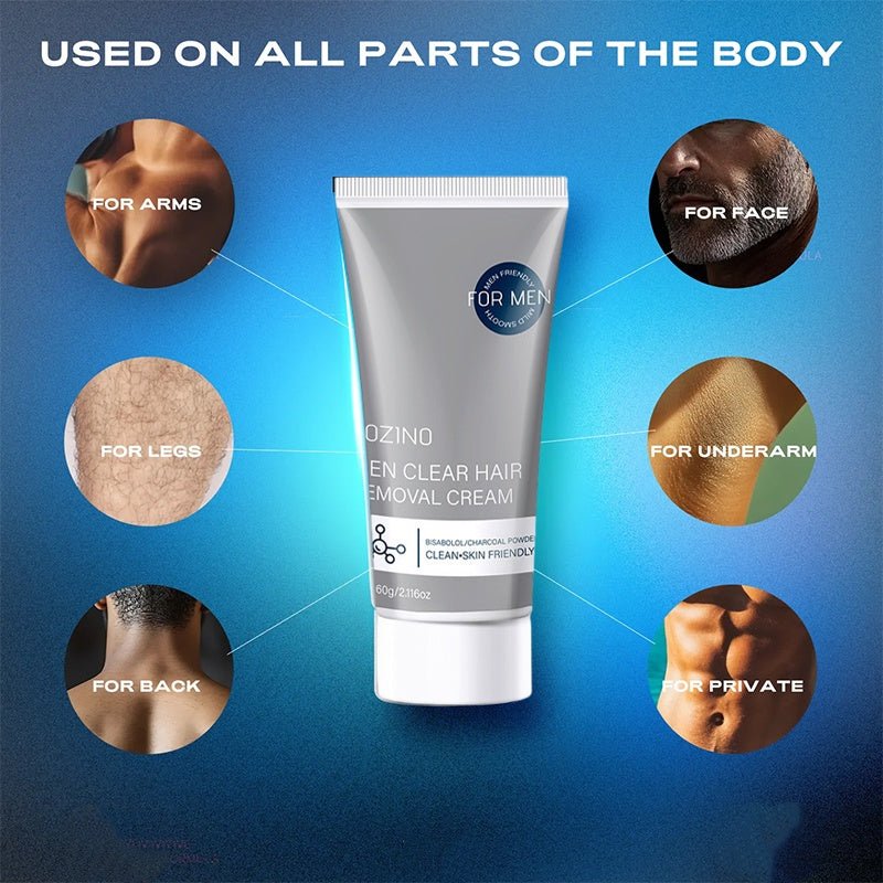 Men's Body Hair Removal Cream — Gentle Bisabolol & Charcoal Formula for Coarse Hair, 60g