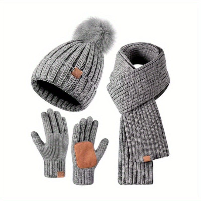 Winter Hat, Scarf & Touchscreen Gloves Set — Knitted 3-Piece, Unisex One Size