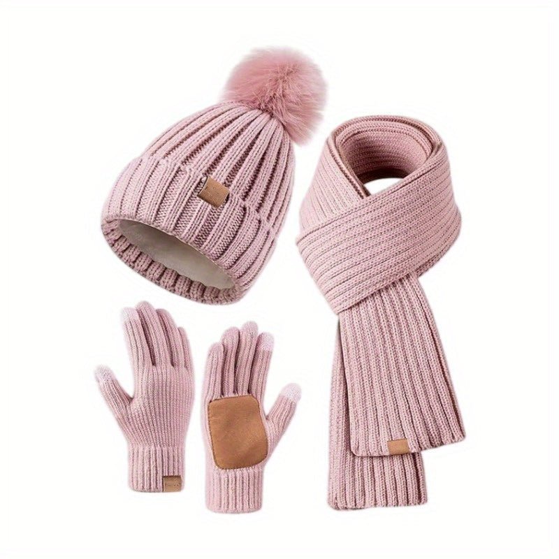 Winter Hat, Scarf & Touchscreen Gloves Set — Knitted 3-Piece, Unisex One Size