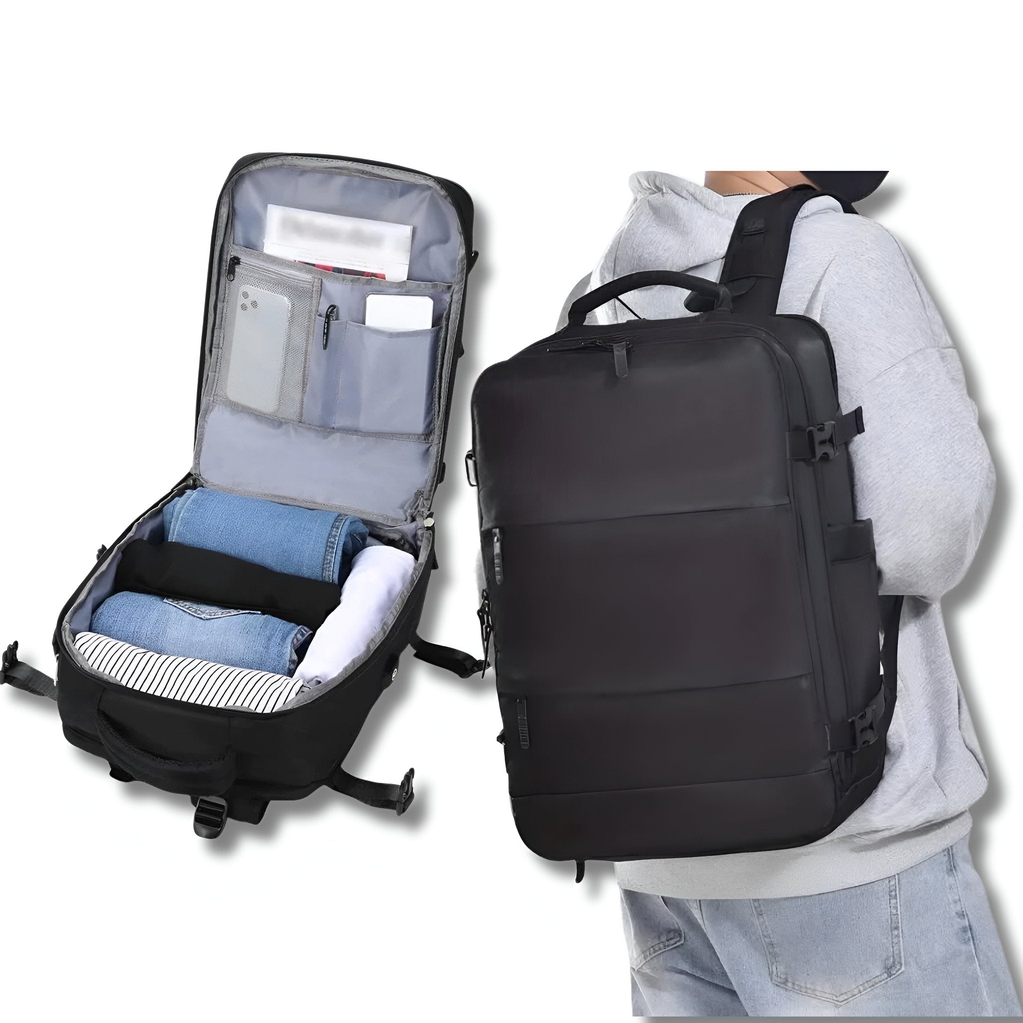 Travel Backpack with USB Charging Port, Shoe Compartment, Luggage Strap