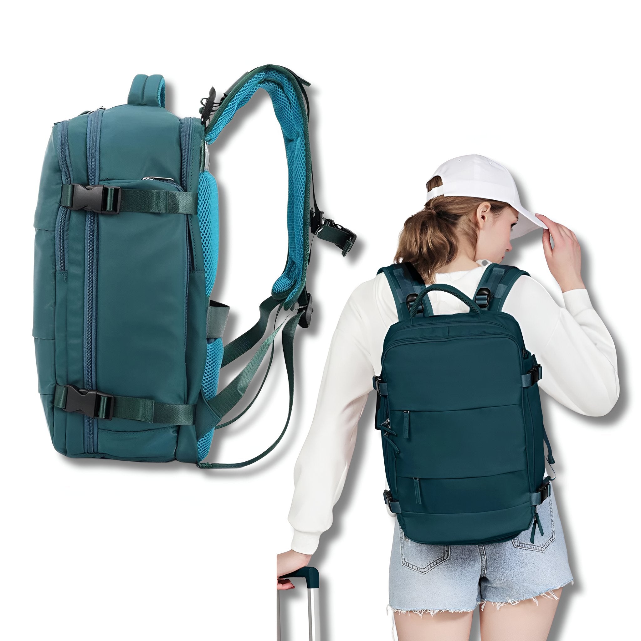 Travel Backpack with USB Port & Shoe Compartment — Luggage Strap, Organized Storage