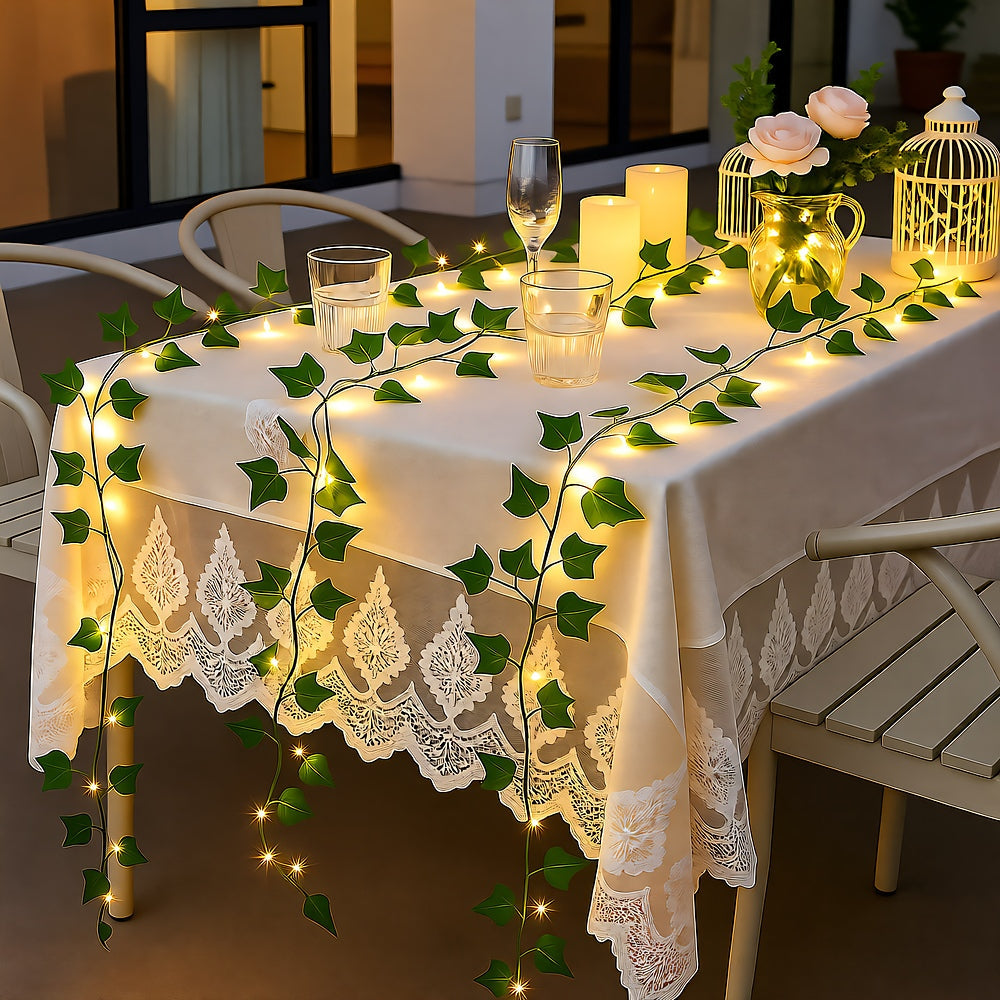 Solar Ivy String Lights — LED Leaf Garland, Dusk-to-Dawn, IP65, 3 Lengths