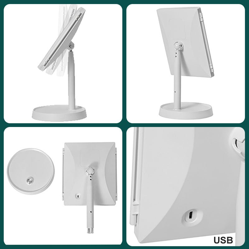 Foldable LED Makeup Mirror — Tri-Color Dimmable Lighting, 2x/3x Magnification, USB Rechargeable