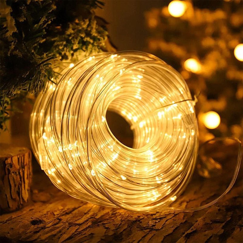 Solar LED Rope Light — 40 ft Flexible Strand, 8 Modes, Dusk-to-Dawn, IP65
