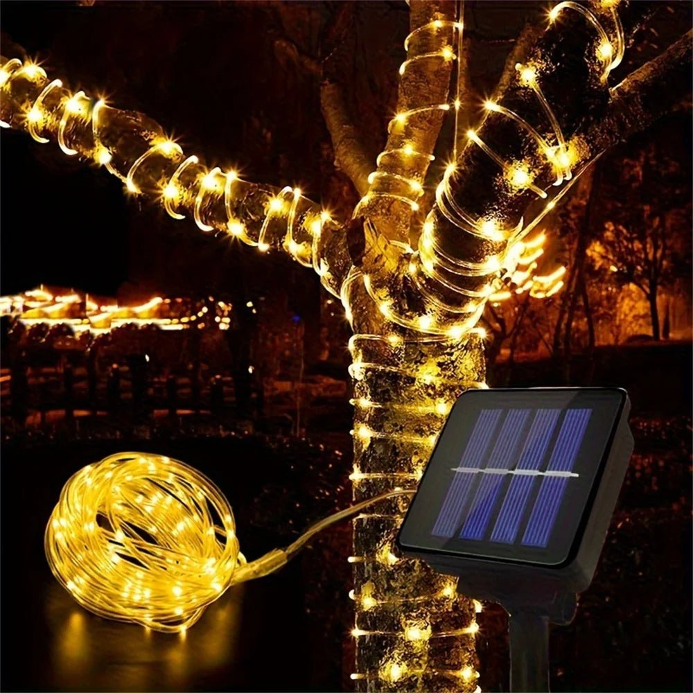 Solar LED Rope Light — 40 ft Flexible Strand, 8 Modes, Dusk-to-Dawn, IP65