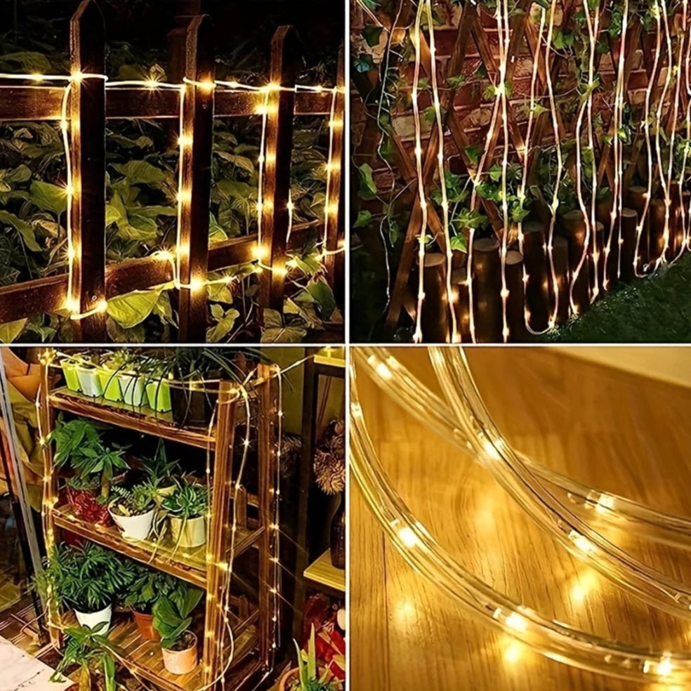 Solar LED Rope Light — 40 ft Flexible Strand, 8 Modes, Dusk-to-Dawn, IP65