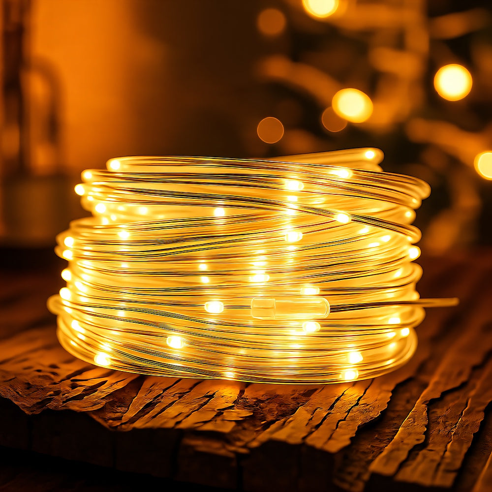 Solar LED Rope Light — 40 ft Flexible Strand, 8 Modes, Dusk-to-Dawn, IP65
