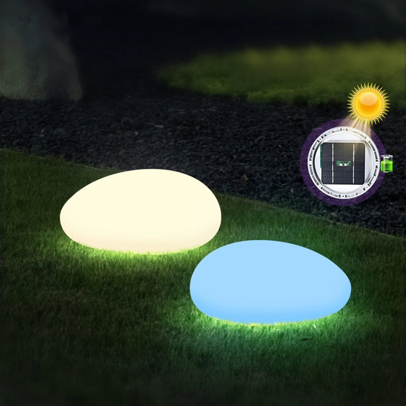 Solar Patio Stone Light — 8-Color LED Pathway Accent, IP67 Waterproof, Dusk-to-Dawn