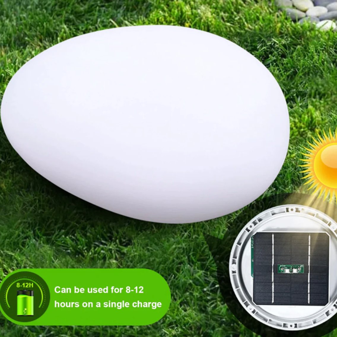 Solar Patio Stone Light — 8-Color LED Pathway Accent, IP67 Waterproof, Dusk-to-Dawn
