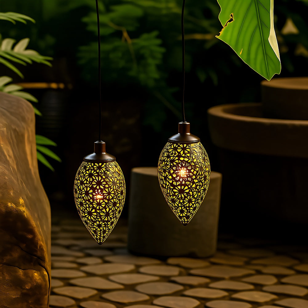 Solar Water Drop Hanging Lantern — 24" Sculptural LED Garden Light, Dusk-to-Dawn, IP65