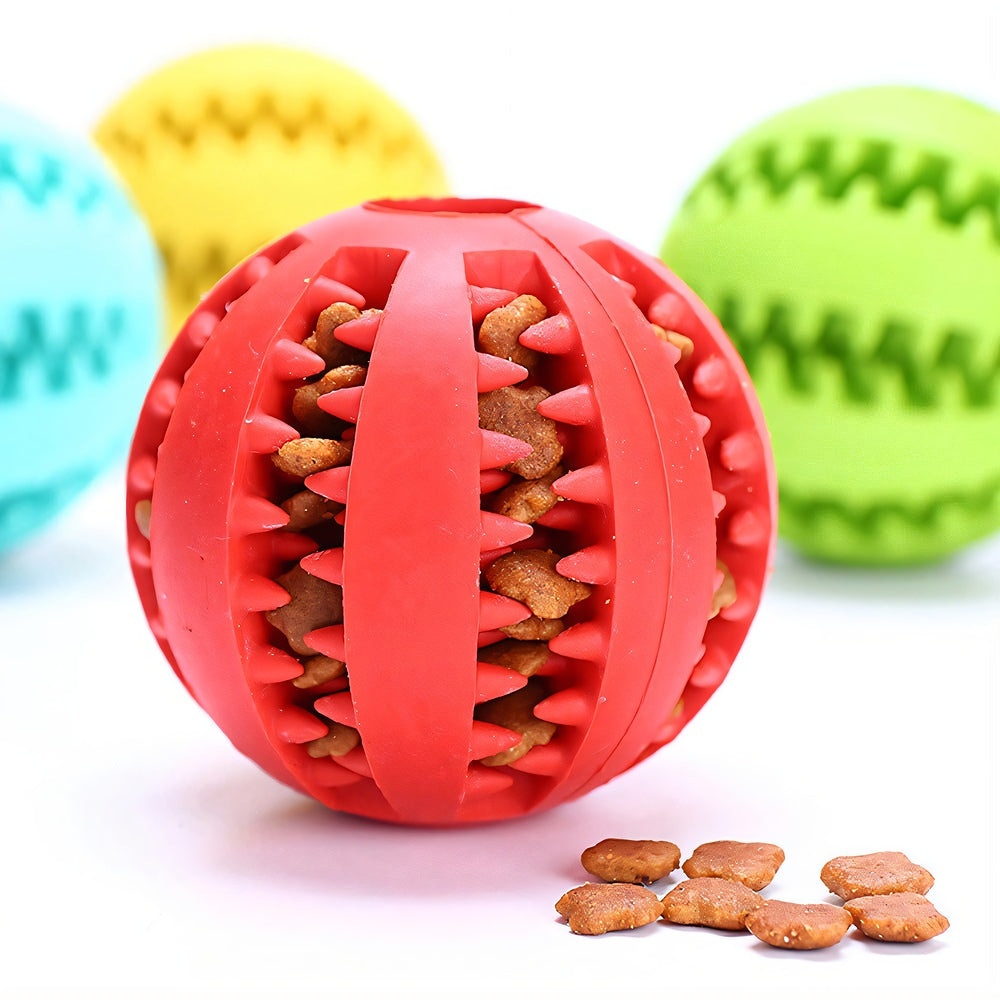 Natural Rubber Dog Chew Ball — Textured Treat Dispenser for Teeth Cleaning