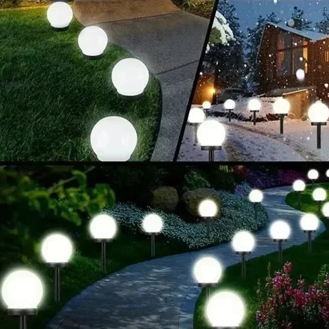 Solar Globe Pathway Light — 14" Dusk-to-Dawn LED Stake, IP65, Outdoor