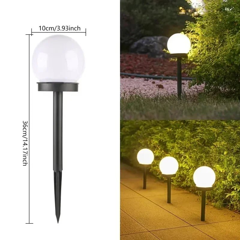 Solar Globe Pathway Light — 14" Dusk-to-Dawn LED Stake, IP65, Outdoor