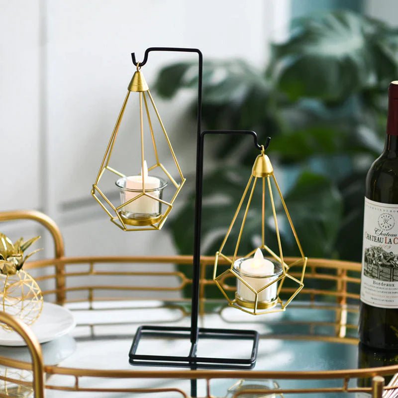 Hanging Diamond Candle Holder — Nordic Geometric Metal Frame