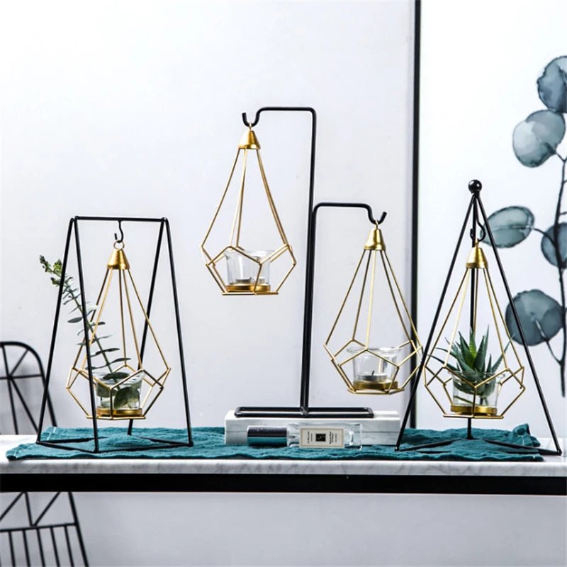 Hanging Diamond Candle Holder — Nordic Geometric Metal Frame