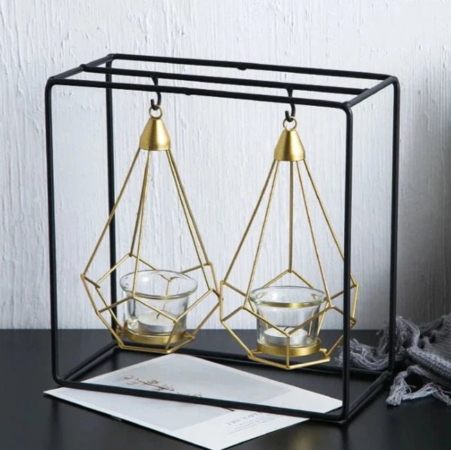 Hanging Diamond Candle Holder — Nordic Geometric Metal Frame