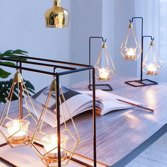 Hanging Diamond Candle Holder — Nordic Geometric Metal Frame