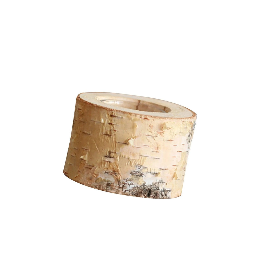 Birch Wood Candle Holder with Glass Insert — Rustic Natural Bark Table Decor, 2–8"
