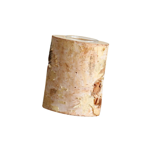 Birch Wood Candle Holder with Glass Insert — Rustic Natural Bark Table Decor, 2–8"
