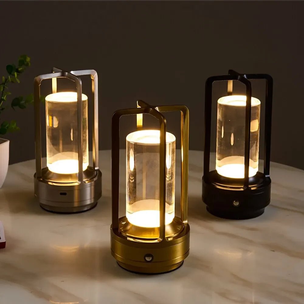 Cordless Crystal Table Lamp — Dimmable LED, USB Rechargeable, 3 Light Modes, 7"