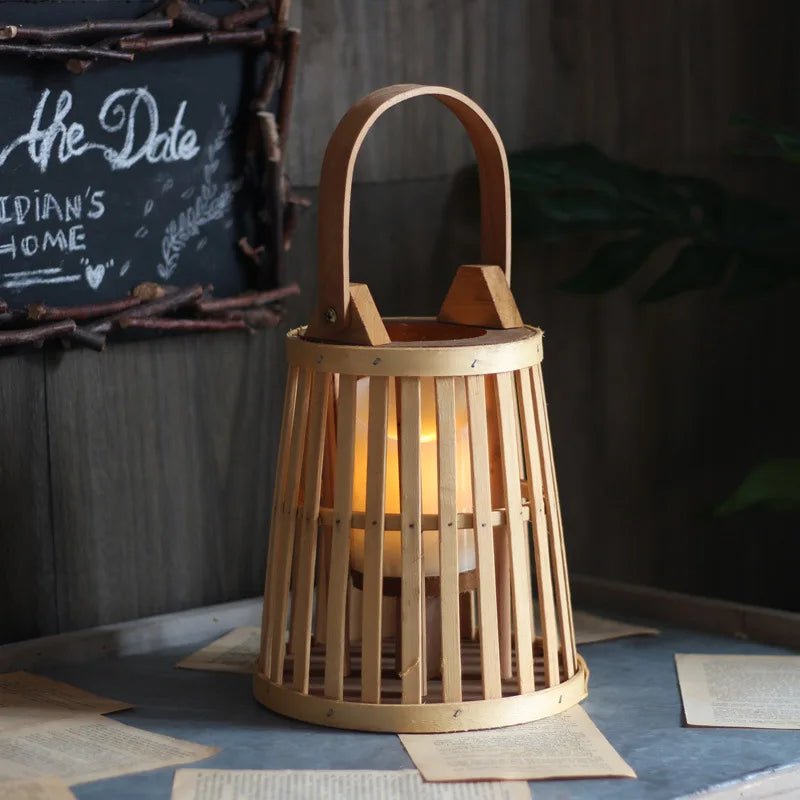 Hand-Woven Bamboo Rattan Flameless Candle Holder — Natural Textured Indoor Decor