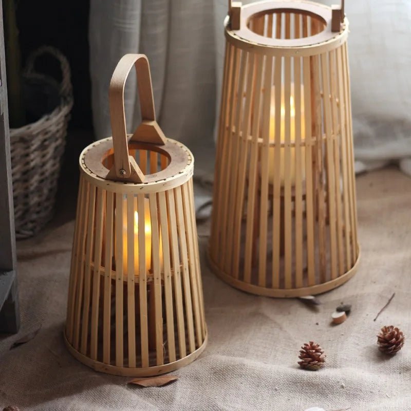 Hand-Woven Bamboo Rattan Flameless Candle Holder — Natural Textured Indoor Decor