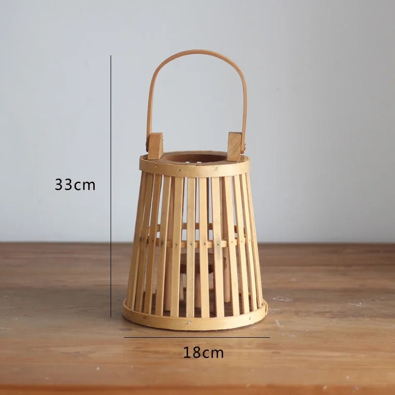 Hand-Woven Bamboo Rattan Flameless Candle Holder — Natural Textured Indoor Decor