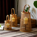 Hand-Woven Bamboo Rattan Flameless Candle Holder — Natural Textured Indoor Decor