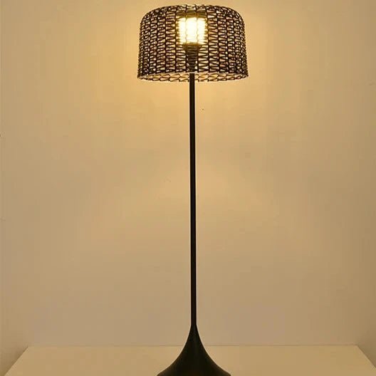 Solar Woven Floor Lamp — 67" Rattan-Look Statement Light, Dimmable with Remote, IP65
