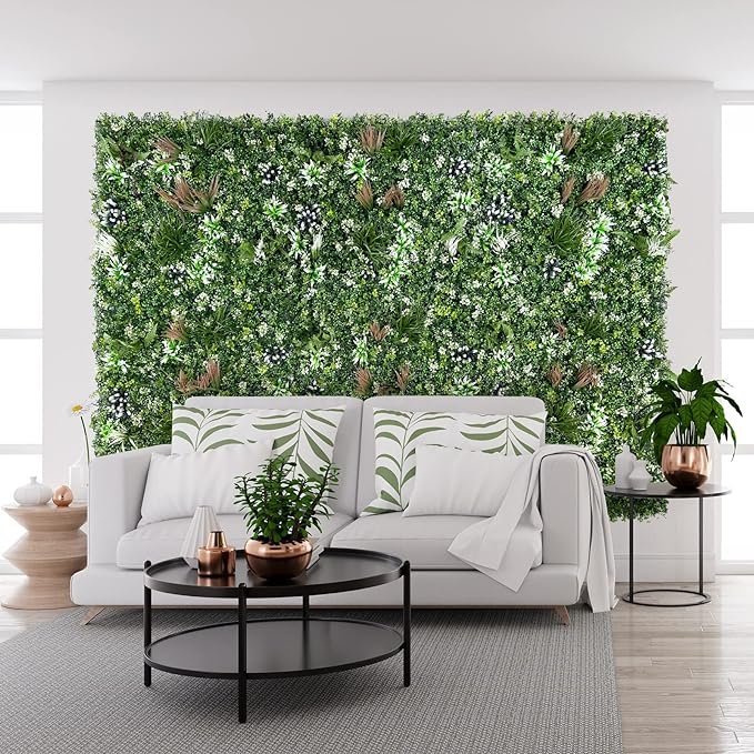 Artificial Plant Wall Panel — 19" Square Greenery Backdrop, Silk Resin PVC, Indoor Decor