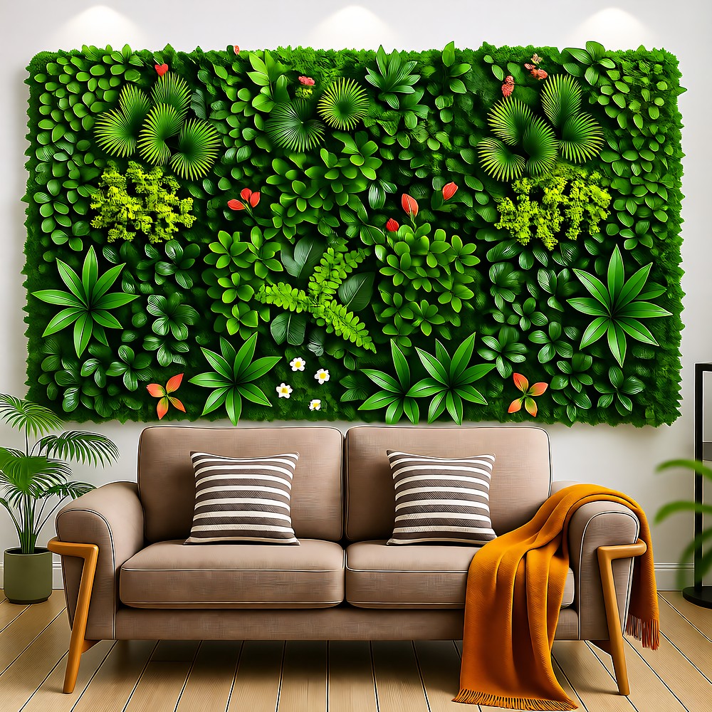 Artificial Plant Wall Panel — 19" Square Greenery Backdrop, Silk Resin PVC, Indoor Decor