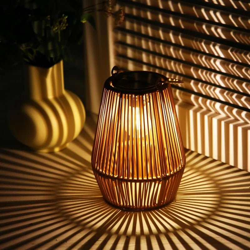 Solar Rattan Hanging Lantern — Boho LED Glow, Dusk-to-Dawn, IP65, Outdoor Garden