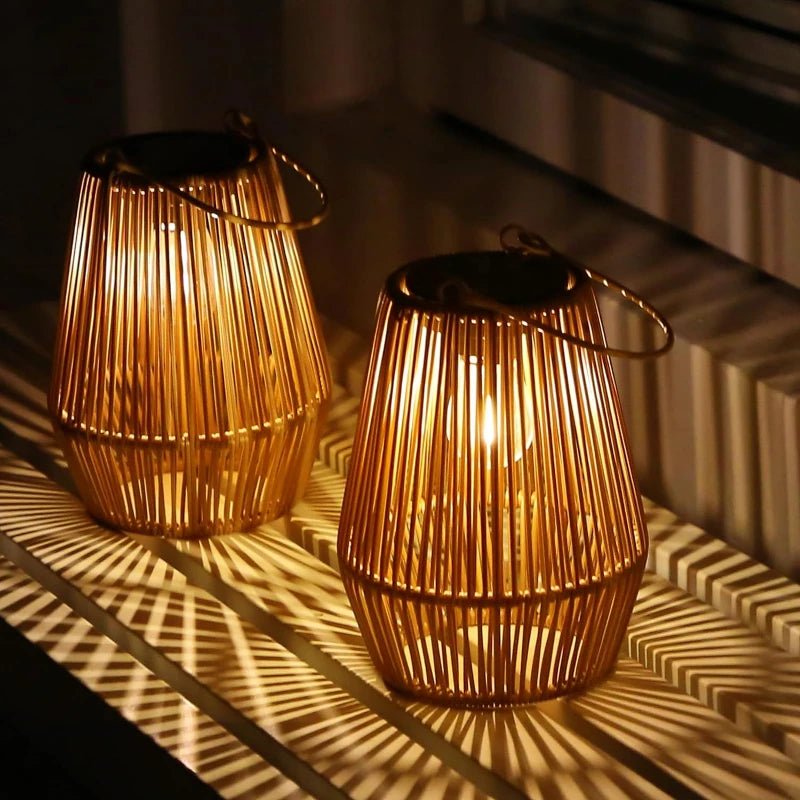 Solar Rattan Hanging Lantern — Boho LED Glow, Dusk-to-Dawn, IP65, Outdoor Garden
