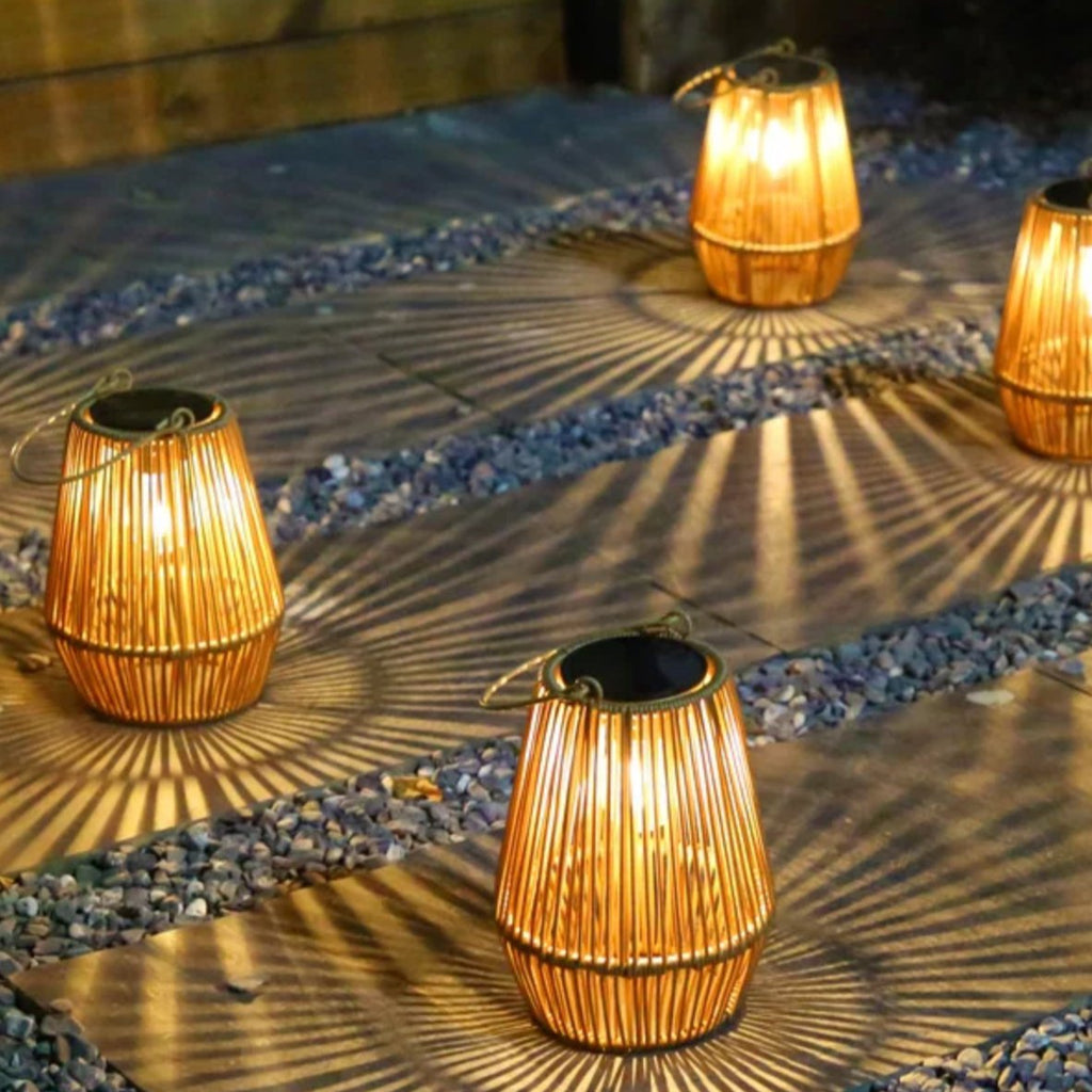 Solar Rattan Hanging Lantern — Boho LED Glow, Dusk-to-Dawn, IP65, Outdoor Garden