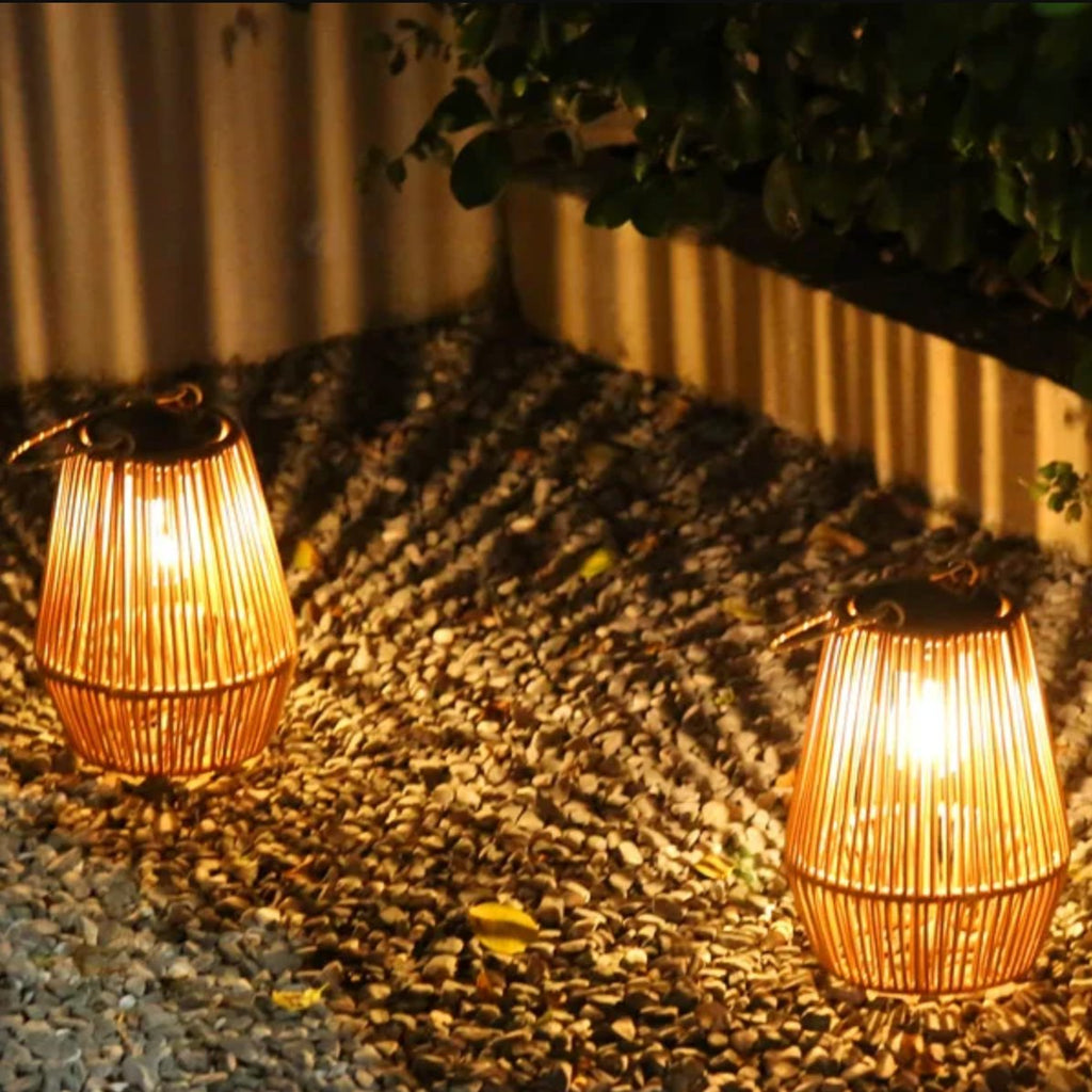 Solar Rattan Hanging Lantern — Boho LED Glow, Dusk-to-Dawn, IP65, Outdoor Garden