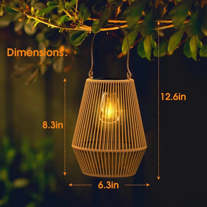 Solar Rattan Hanging Lantern — Boho LED Glow, Dusk-to-Dawn, IP65, Outdoor Garden