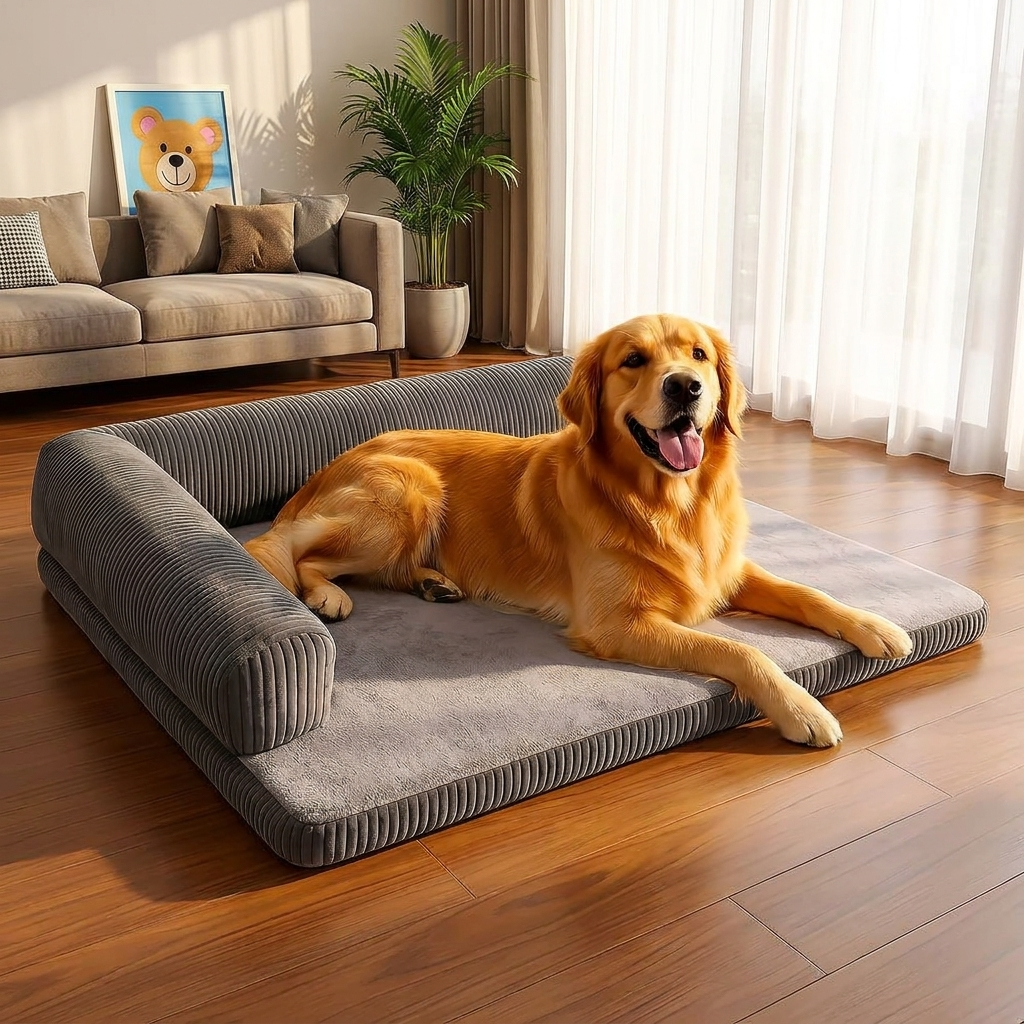 L-Shaped Bolster Dog Lounger - lifestyle image, in use