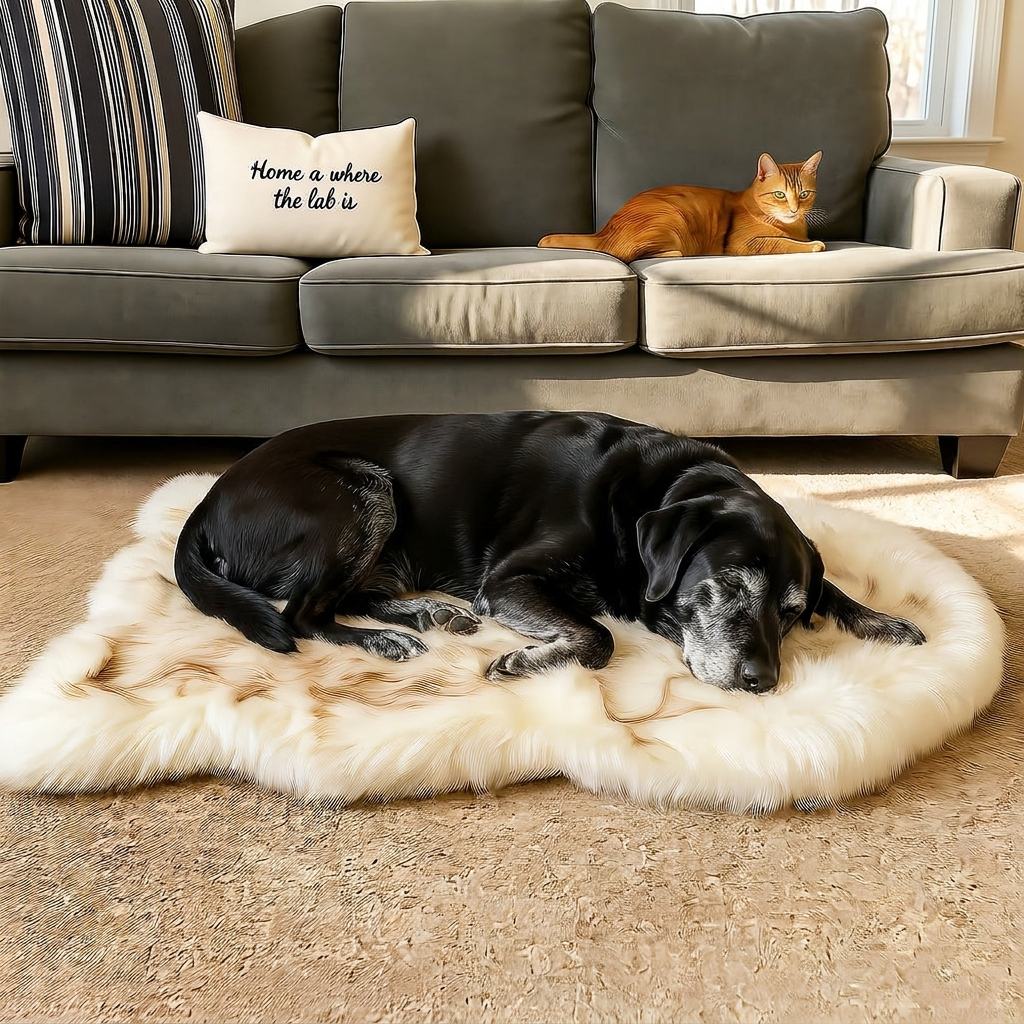 Faux Fur Dog Bed - lifestyle image, in use