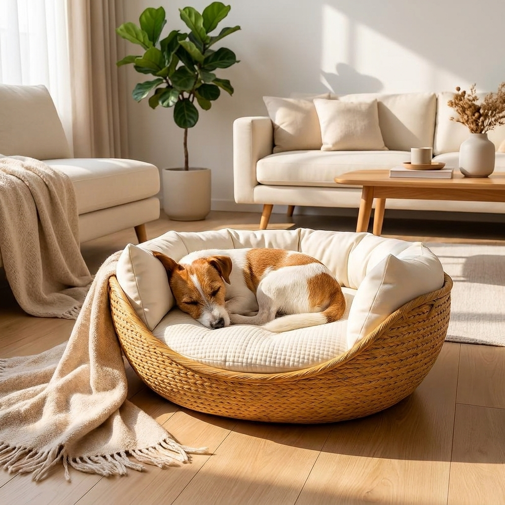 Basket Dog Bed - lifestyle image, in use