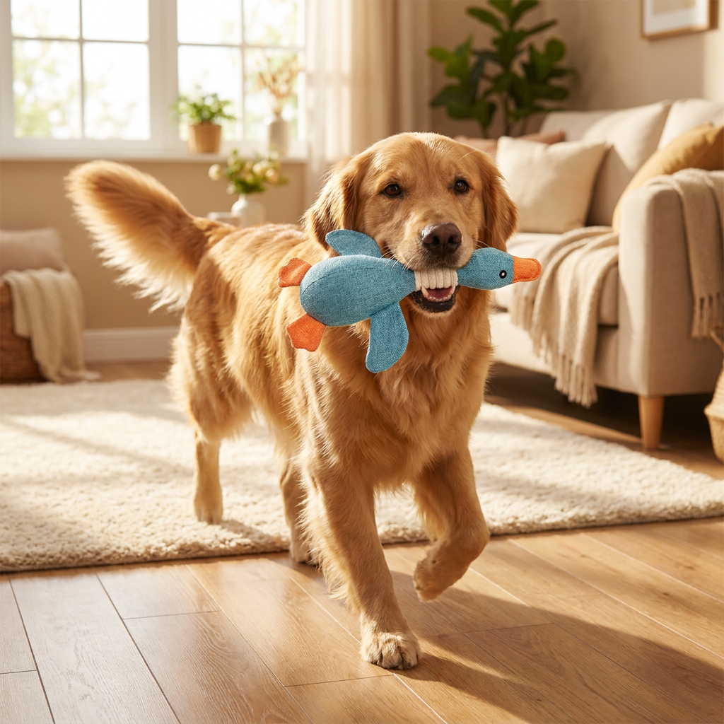 Plush Dog Stuffie Toy - lifestyle image, in use