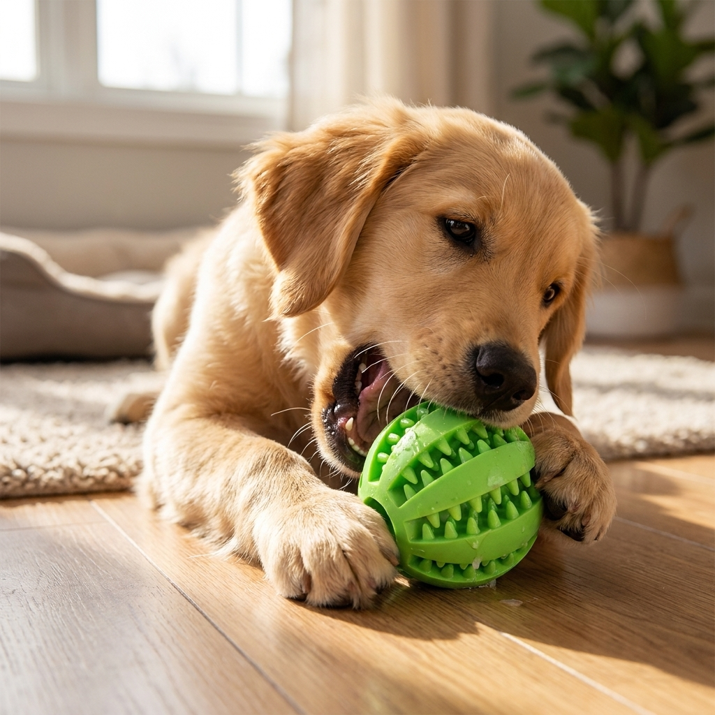 Dog Chew Ball Natural Rubber - lifestyle image, in use
